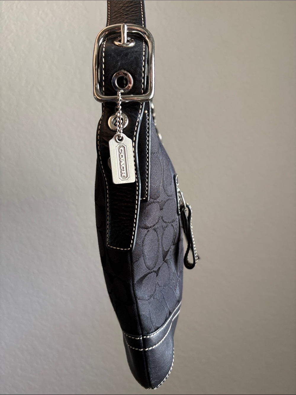 Coach Classic Black Signature Canvas/Leather combo Crossbody Bag - Picture 5 of 15